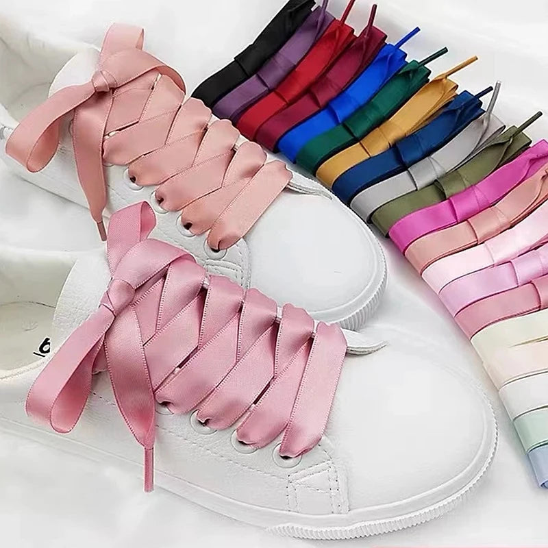 1 Pair 15 Colors Silk Satin Shoelaces 2 CM Width Flat Ribbon Shoe Laces Boots Women Sneakers Shoelace Length