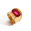 J&D 18k Gold Stainless Steel Tarnish Free Waterproof Hypoallergenic Chunky Hot Pink Zircon Ring