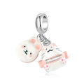 Designer Animal Charms 925 Sterling Sliver Lovely Cat with Bow Enamel Pendant Fit Original Women Beads Bracelet Necklace Jewelry