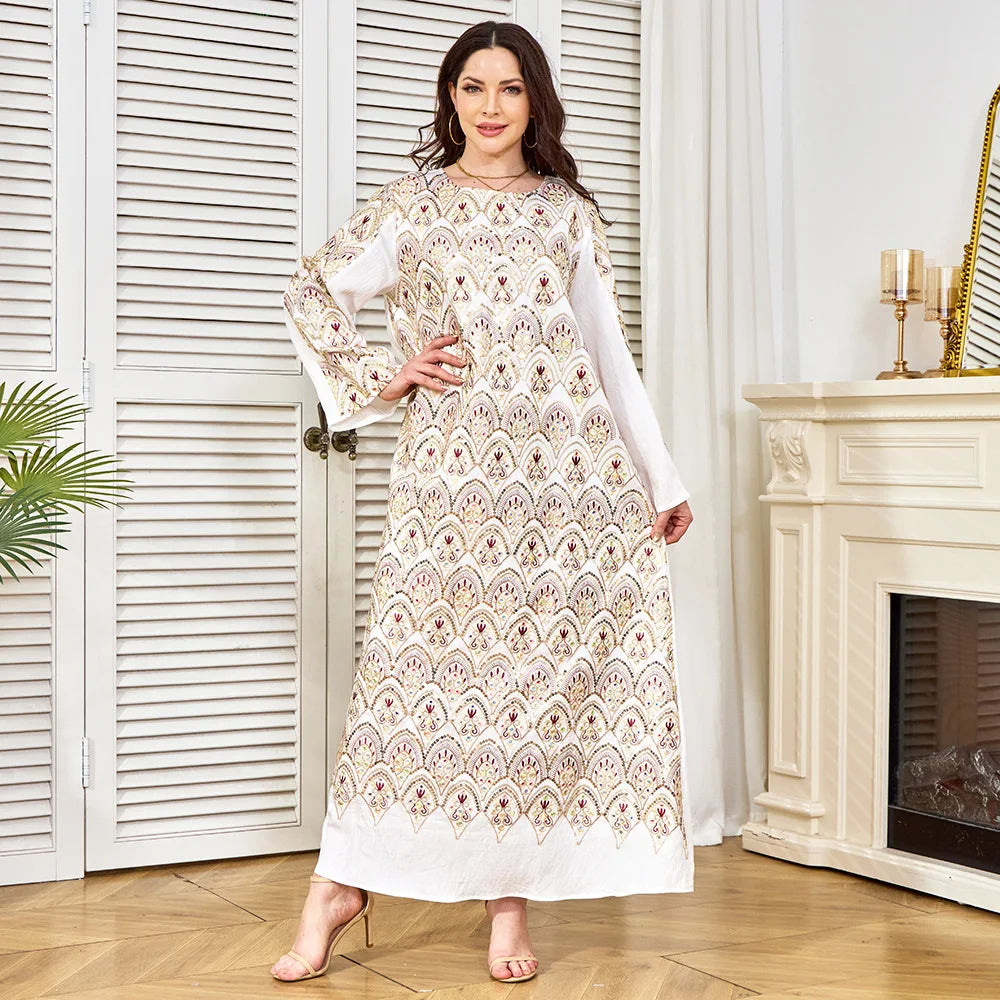 Wholesale Elegant Dubai Factory-Abaya New Sequin Loose Large Swing Dress for Middle Eastern Women Autumn Breathable Cross-Border