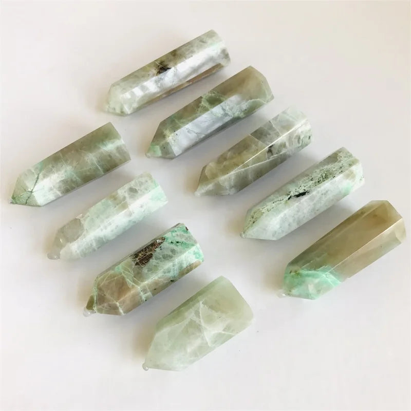 Wholesale Natural Fengshui Healing Stone Crystal Wand Point Green Moonstone Tower for Decoration