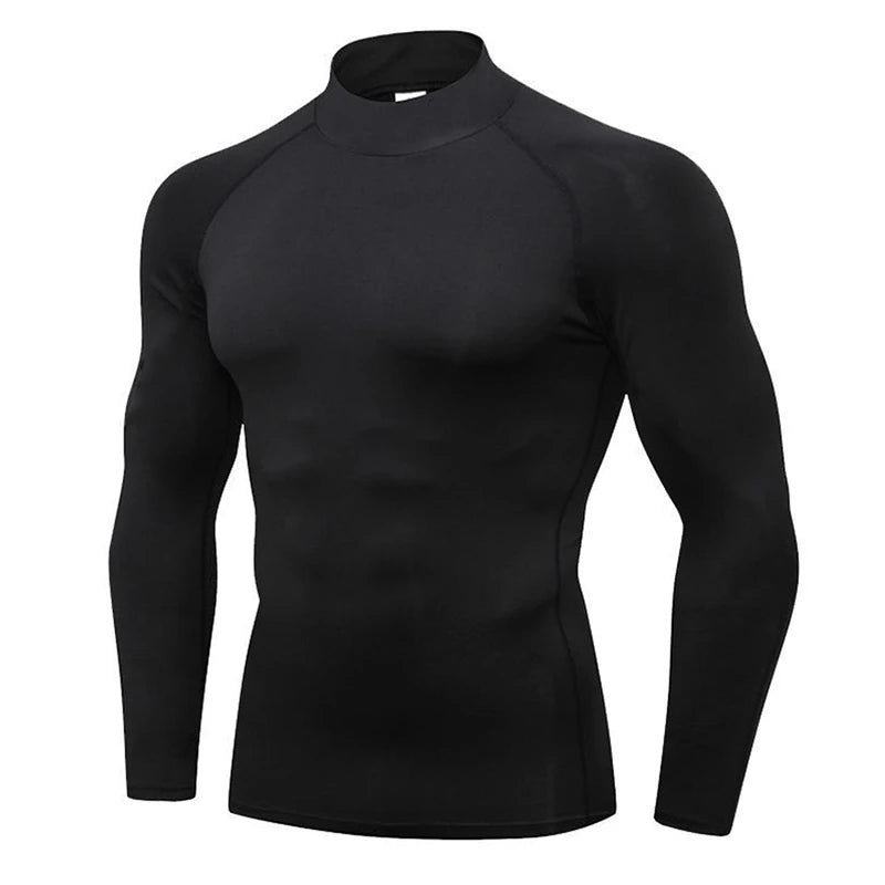Custom Factory Supply High Collar Quick Dry Long Mens Compression Shirt Long Sleeve