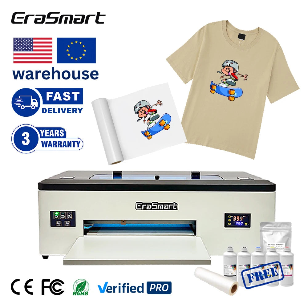 Erasmart DTF I3200 World's First A3 PLC Core Components Retail Industries New Condition Pink Audrey Automatic Grade DTF Printer