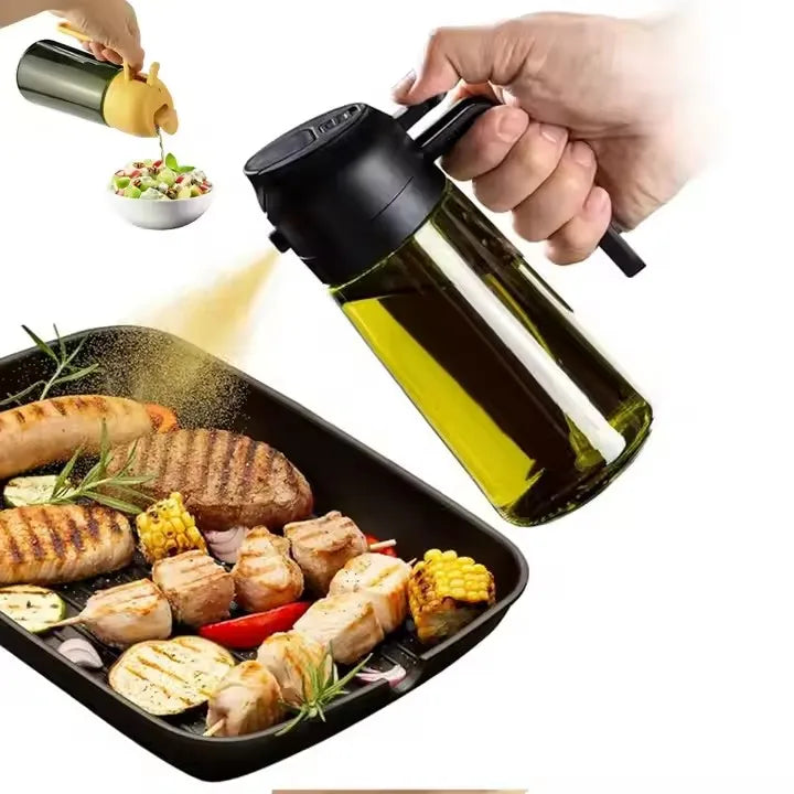 New 16oz Multifunction Glass Olive Oil Sprayers Mister Vinegar Dispenser Oil Spray Bottle 2 in 1 Oil Dispenser for Cooking