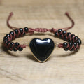Dainty Onyx Bracelet for Women Men Valentines Gift Stone Jewelry Handwoven Adjustable Heart Charm Natural Stone Bracelet