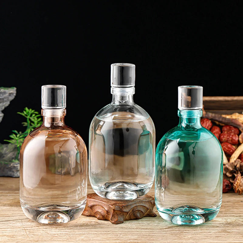 500ml Round Color Spraying Lead-free Crystal Glass Liquor Bottle for Vodka Rum with Glass Cork Botella De Envasado De Whisky