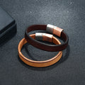 Vintage Stainless Steel Magnetic Buckle Plain Brown Real Genuine Cow Leather Cuff Bracelet Jewelry for Men