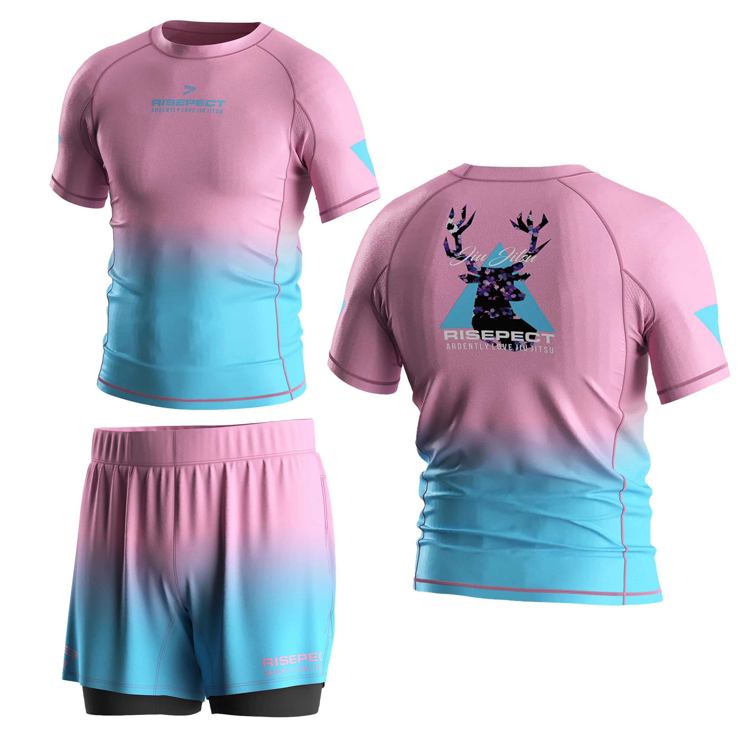 Deer Pattern Pink Rash Guard - Premium Compression Shirt for BJJ MMA Grappling Muay Thai& Fitness