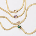 MICCI Wholesale Custom 18K Gold Plated Jewelry Stainless Steel Flat Snake Chain Necklace With Zircon Stone