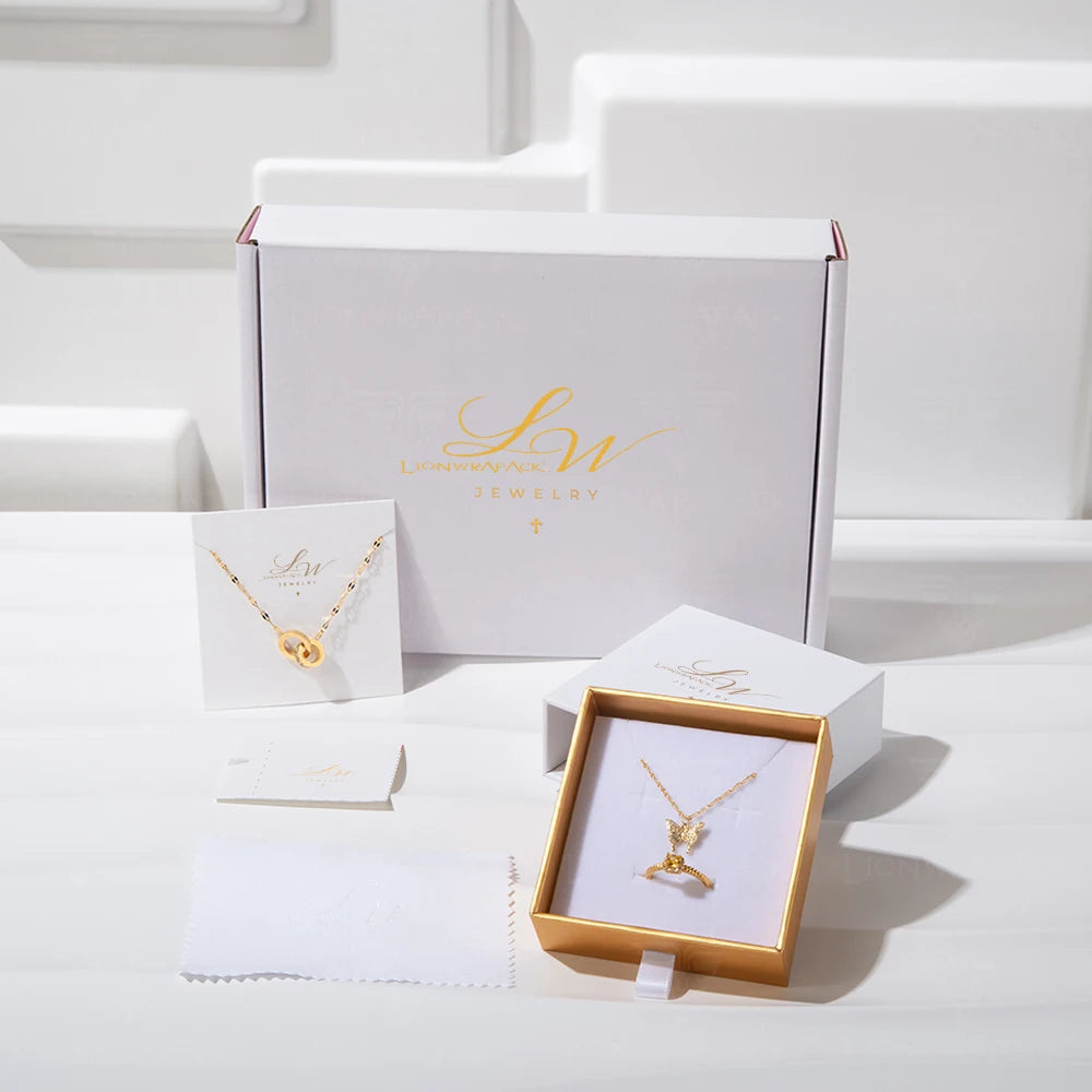 Lionwrapack New Design Custom Jewelry Box Set Gift Paper Packaging With Cleaning Cloth Card Shipping Box for Earrings Rings