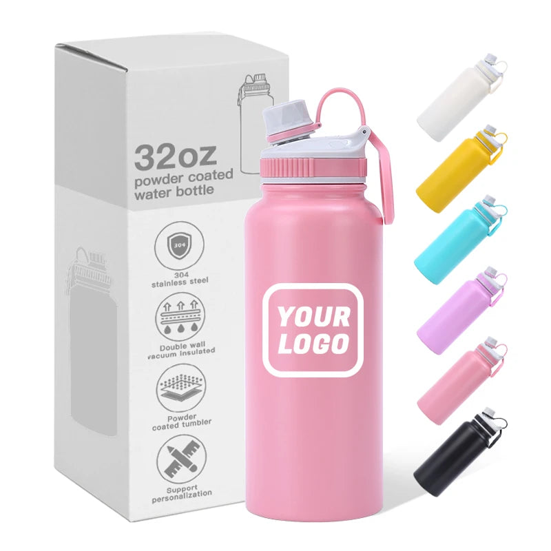 laser engraving 32oz stainless steel vacuum flask thermal thermos cup custom logo wide mouth sports water bottle with lid