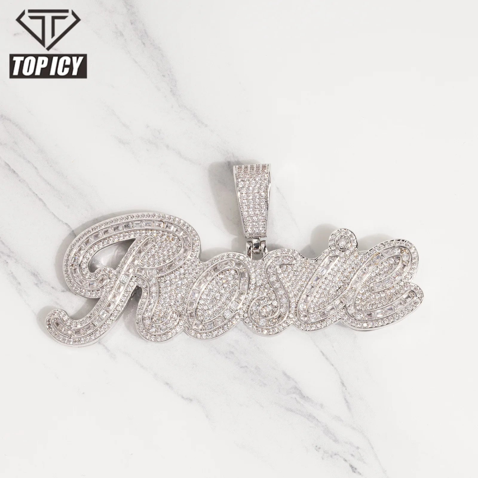 Top Icy Cute Style baguette Iced Out Name Pendant 100% Custom Letter Initial Charm Necklace Icy Jewelry Women Hip Hop Necklace