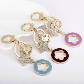 Glitter Flower Crystal Rhinestone Clover Key Chain Car Key Ring Female Luck Charm Four Leaf Clover Keychain Valentine's Day Gift