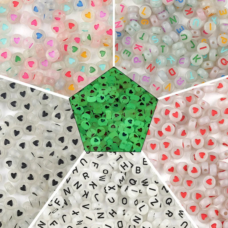 Diy Luminous Letter Heart Star Number Beads Popular Acrylic Luminous Round Letter Beads