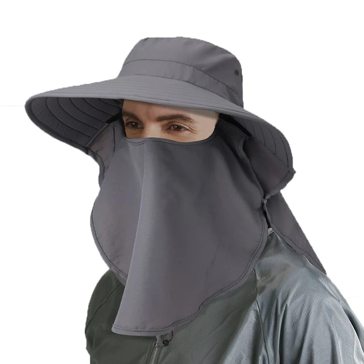 Outdoor Summer Wide Brim UV Protection Folding Quick Dry Sun Caps Fishing Hats With Detachable Neck Flap for Men and Women
