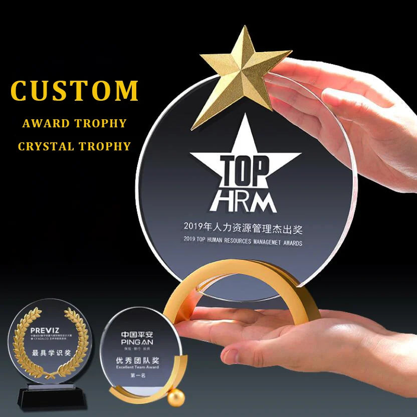Wholesale Custom Personalized Crystal Star Trophy Cheap Blank Mental Crystal Award for Business Gift Crystal Crafts