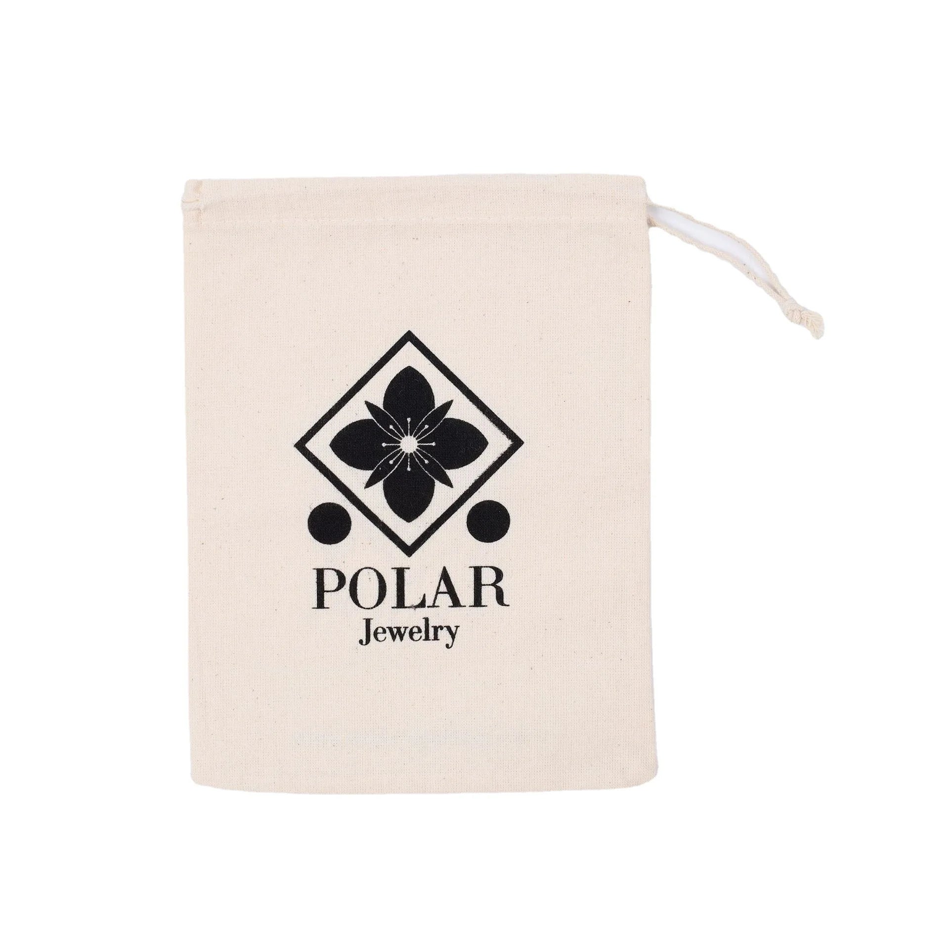 Custom Logo Cotton Drawstring Bag 9*12cm White with Black Print Eco-Friendly 9*12cm Cotton Drawstring Bags White