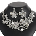 Exaggerated Design Luxury Rhinestone Flower Necklace Earrings Set for Women Wedding Fashion Jewelry Anniversary Gift