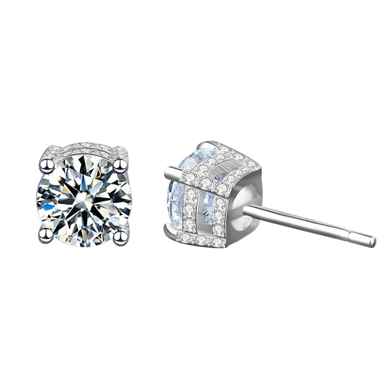 XED018 Moissanite Earrings for Women S925 Silver Classic 4 Prongs Diamond Ear Studs Sparkling Fine Jewelry