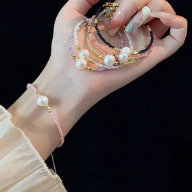 Wholesale Colorful Fashion Jewelry Stone Beaded Bracelets Adjustable Pearl Bracelets for Girls