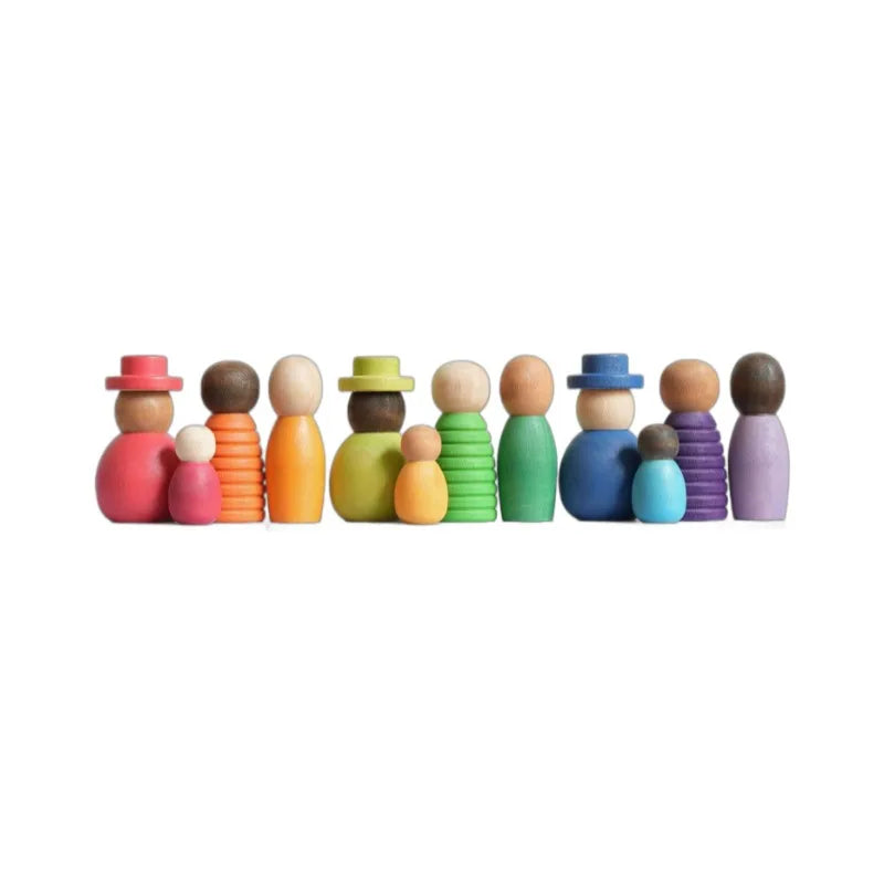 Children Wooden Rainbow Toy 12pcs Wooden Peg Doll Set Pretend Play Montessori Educational Kids Wooden Toy
