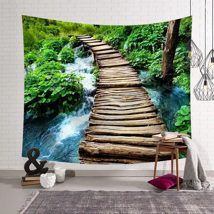 150*130cm Nature Forest Waterfall Printing Wall Hanging 3d Digital Printing Tapestry Home Decoration