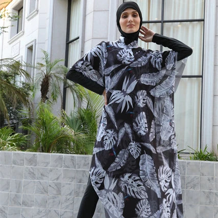 MOTIVE FORCE Simple Design Muslimah Print Muslim Swimwear 4 Pcs Swimsuit Women Muslim Swimwear Islamic Cover Ups Burkini