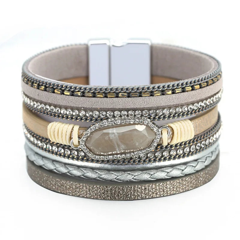 Lederen Armband Boho Simple Design Multilayer Leather Magnetic Bracelet Wrap Cuff Boho Leather Layer Bracelets
