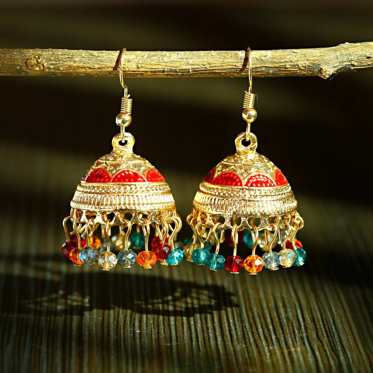 Vintage Turkish Gold Carved Alloy Bollywood Bell Women Boho Retro Pattern Bells Nation Indian Style Earrings Charm Jewelry