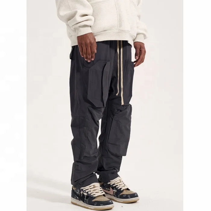 Custom Label Trousers for Men Drop Ship  Men Street Wear Stock Nylon Pantaloon Cargo Pants With Zipper Pockets