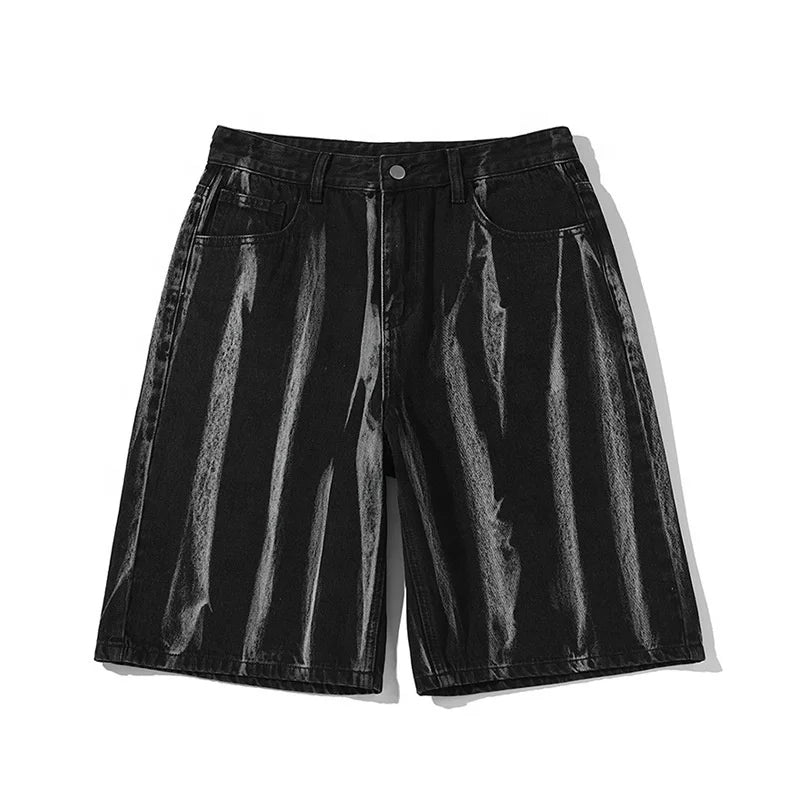 Street Breathe Casual Blank Baggy Raw Edge Jean Shorts Custom logo Loose Jogging Wear Tie-dye Men Denim Shorts Manufacturer