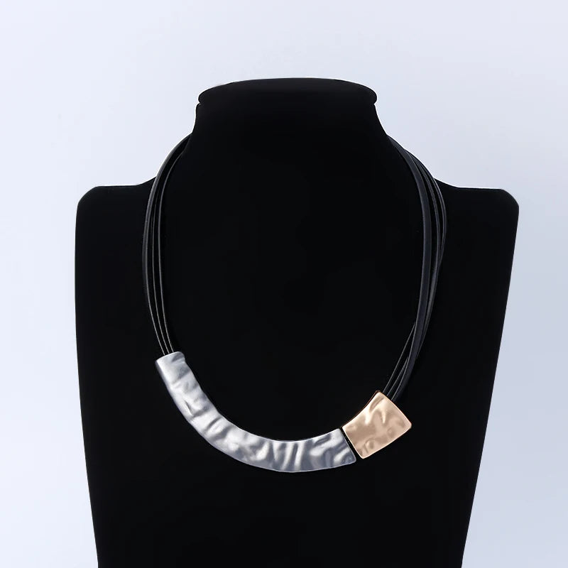 TongLing Necklace Alloy Strand String PU Leather Cord Rope Textured Smile Designer Choker Necklace for Women