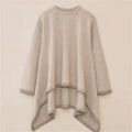 2026 Knitwear Manufacturer Custom Alpaca Wool Cotton Blend Asymmetric Crewneck Pullover Knit Women Poncho Sweater