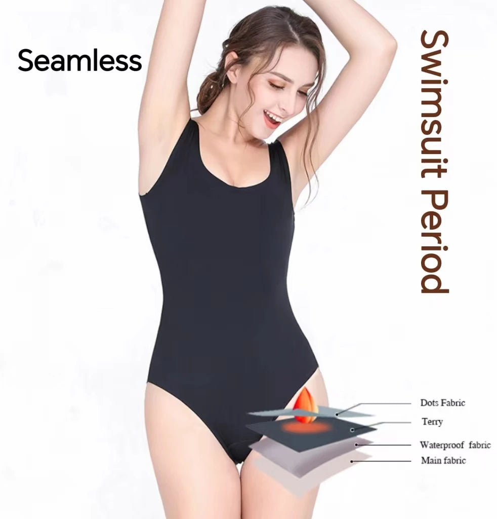 Seamless One-piece Ice Silk Swimsuit Menstrual Panty Underwear 4 Layers Heavy Flow Leakproof Period Panties Jumpsuit