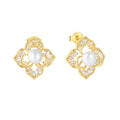 Handcrafted Elegant Fashion Jewelry Luxury Womens Gold Plated Cloverleaf Pearl & Zirconia Stud Earrings
