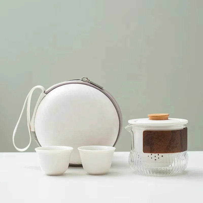 Travel Tea Set One Pot Two Cups Outdoor Simple Ceramic Bubble Tea Anti-Scalding Portable Fast Drink Cup Set