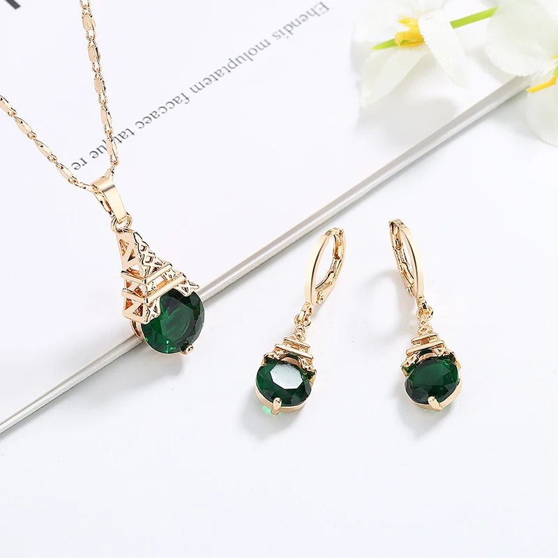Gift Jewelry Conjunto Julary Bisuteria Al Por Mayor China Cubic Zirconia Set Plated in 18k Gold Women Necklaces and Earrings Set