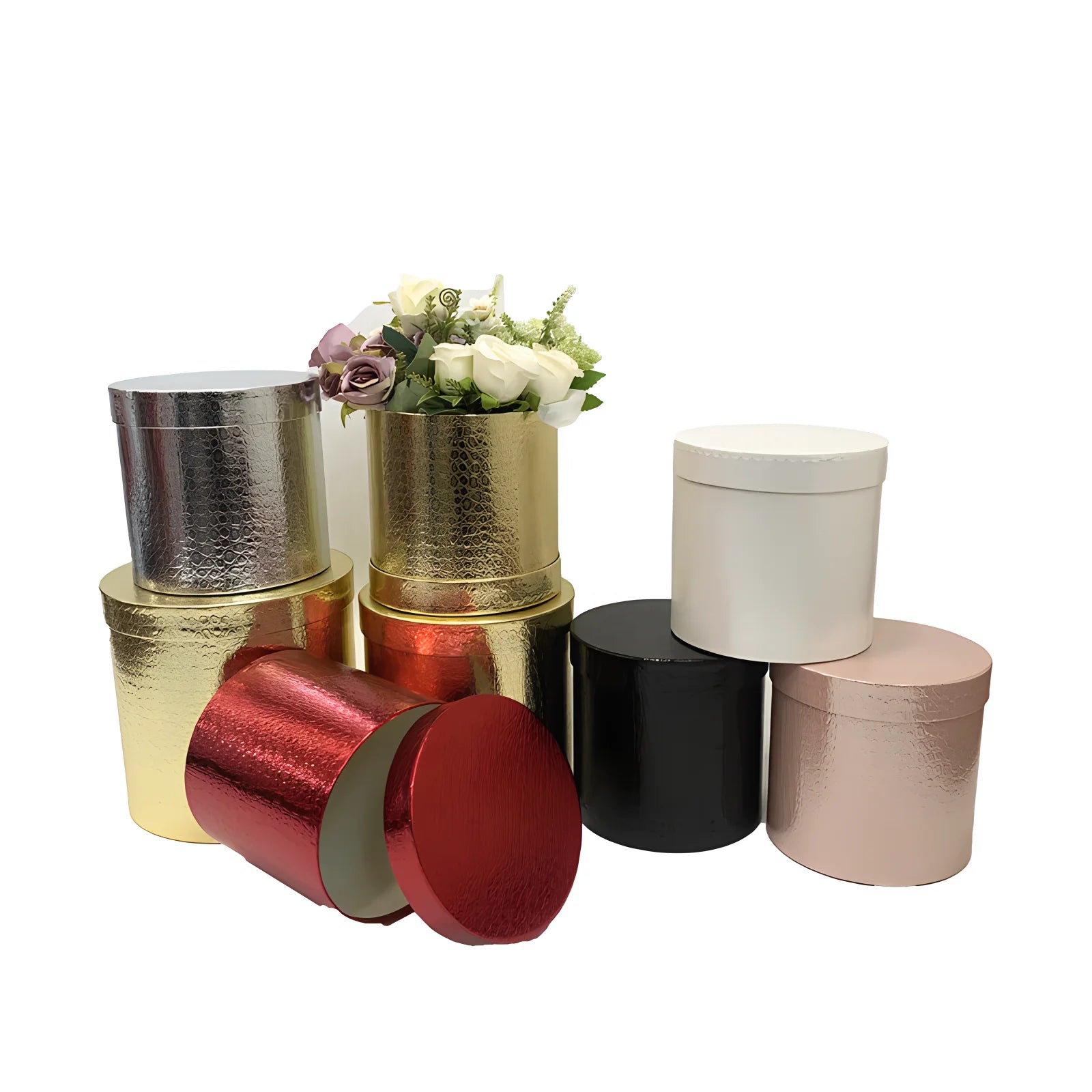 Stock (custom Accepted) Metal Paper Round Set 3 Hold Bucket Round Flower Gift Box Flower Box Round Packaging Box