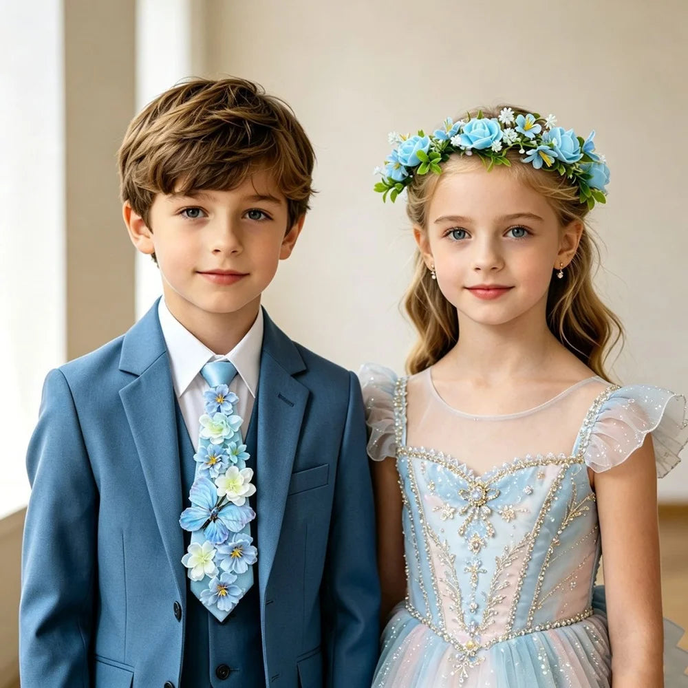 New Arrivals Wedding Flower Boy Tie Girl Wreath Set Sweet Artificial Flower Girl Headband Hair Jewelry