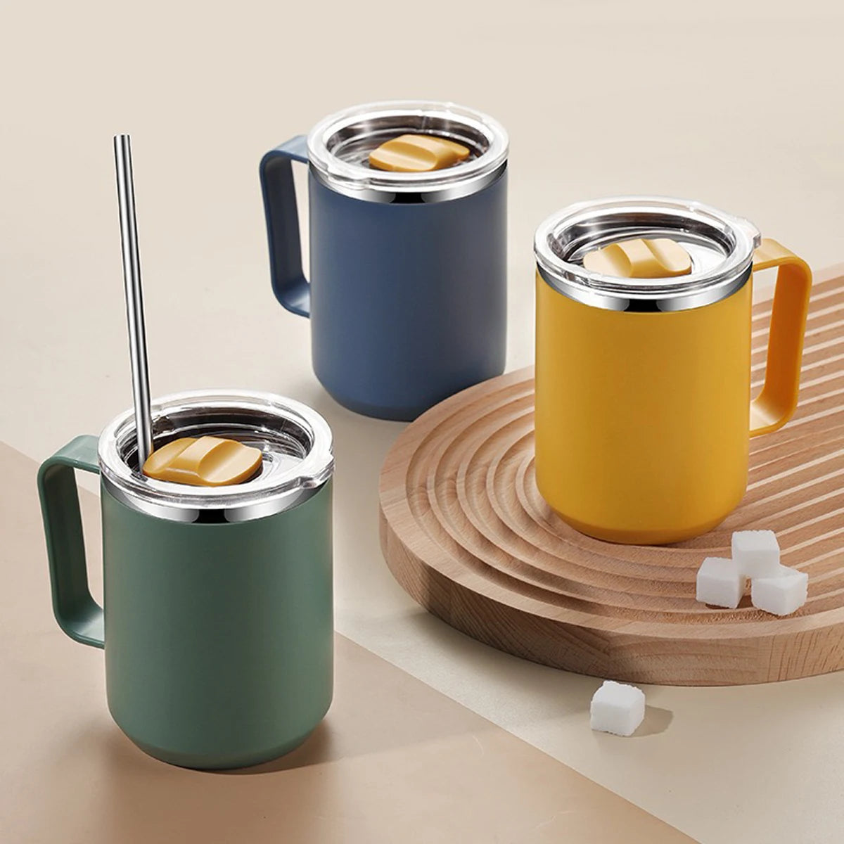 Wholesale Custom 450ml Reusable Double Wall Coffee Mug Stainless Steel Insulated Coffee Mug with Handle and Lid for Office