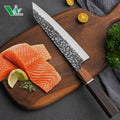 8-Inch Forged Kiritsuke Chef Knife Ebony Wood Handle Black Oxide Hammered Carbon Steel Handmade Blade Kitchen Gyuto Knives
