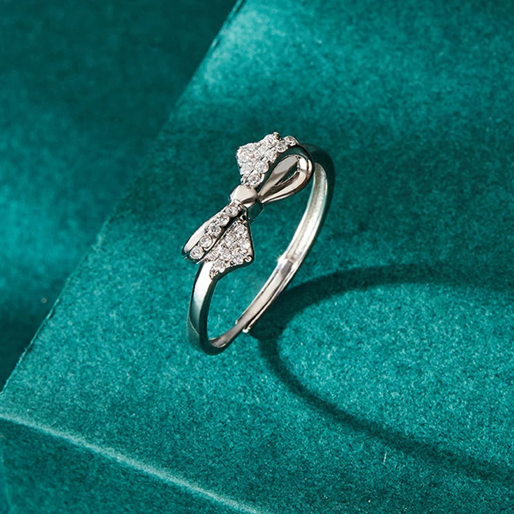 Wholesale Elegant Bow Band Adjustable with Stone Cubic Zirconia 925 Sterling Silver Knot Rings for Girls
