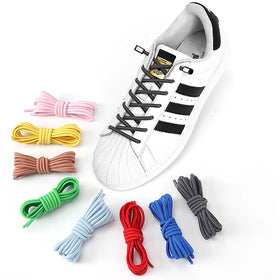 Premium Elastic No-Tie Polyester Round Black Lock Shoelaces for Kids and Adults-Leisure Sneakers Lazy Laces