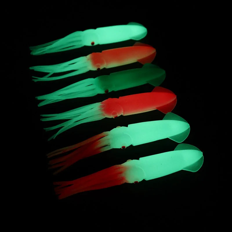 ZHUO RUN Superior Fishing Squid Bait 6 Colors 10cm/12cm/15cm Pvc Cuttlefish Soft Squid Luminous Artificial Sea Fishing Lure