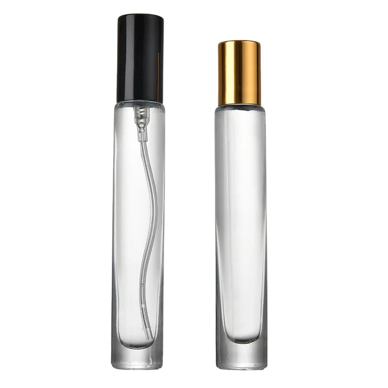 10ml Round Square Cylinder Shape Cylinder Perfume Glass Spray Bottles Thick Bottom Clear Glass Essential Oil Roller Bottle