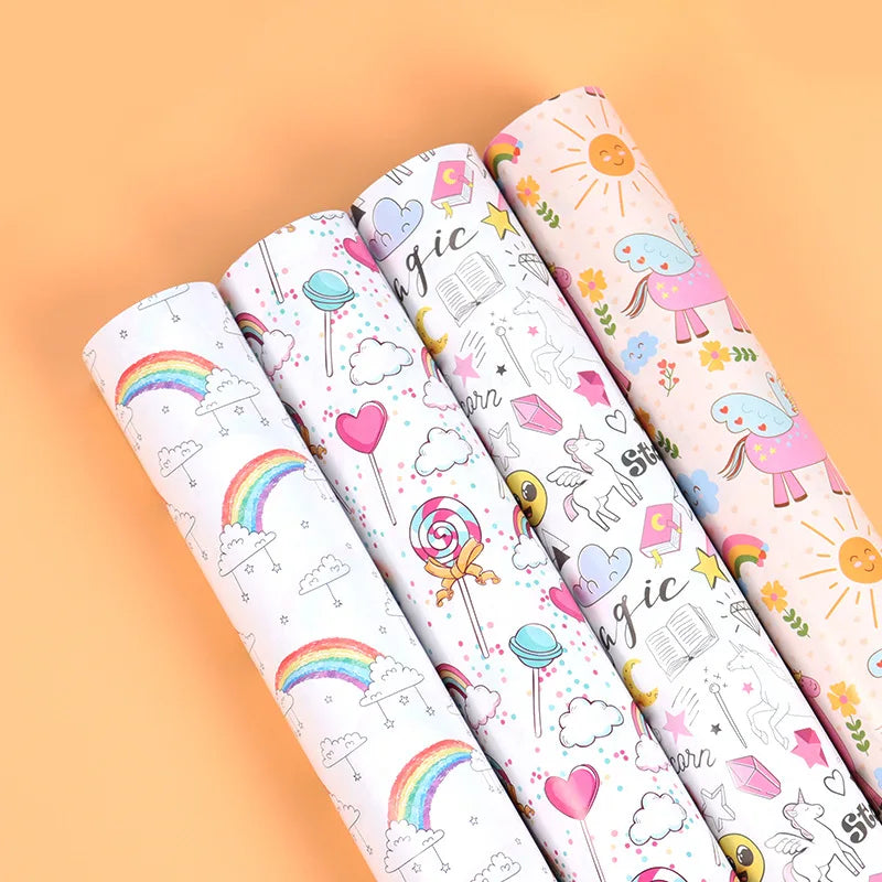 SY Unicorn Coated Gift Wrapping Paper Kids Craft Use and Stickers for Wholesale Gift Packing