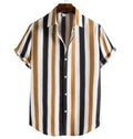 New Hot Summer Mens Simple Stripes Shirts Ethnic Printing Beach Short Sleeve Blouse Shirt Casual Hawaiian Shirts