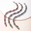 Hot Sale Stainless Steel Locomotive Hip-Hop Punk Silver Bracelet Blue Red Crystal Bead Bracelet
