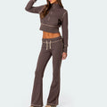 New Designed Custom Logo Printed Contrasting Color Stitch Tracksuit Full Zipper Cropped Tops Elastic Waistband Women 2 Piece Set custom logo loungewear sets