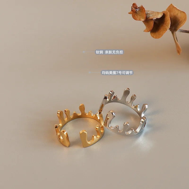 18K Gold Plated Adjustable Stainless Steel Water Drop Shaped Open Princess Diadema Ring